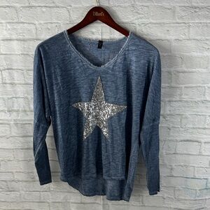 Silver Star Embellished Long Sleeve Top